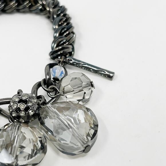 Kenneth Cole Dark Silver Gray Bauble Gemstone Bracelet Stretch Chainlink Costume - Picture 3 of 7
